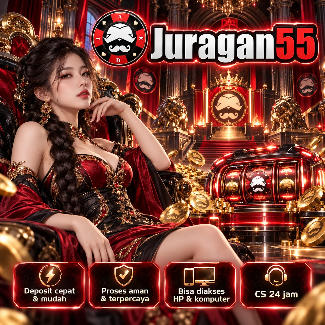 Banner JURAGAN55 Indo menampilkan tema merah dan hitam